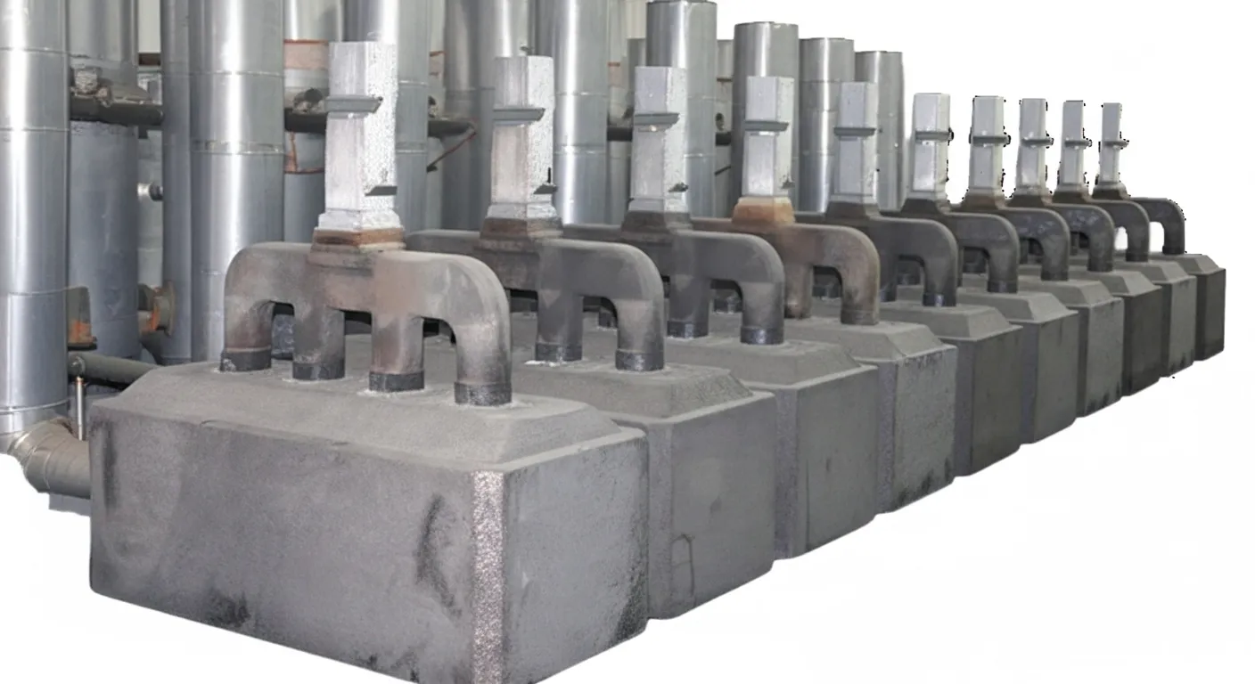 Joints de transition &eacute;lectriques Triconnect&reg; sur des blocs d&rsquo;anodes